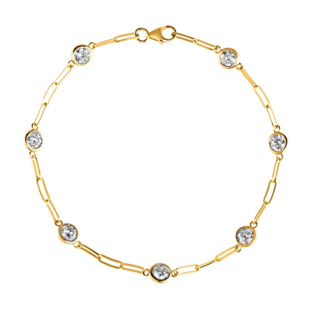 0.50 Carat Natural Diamond Paper Clip Bracelet G SI 14K Yellow Gold 7''